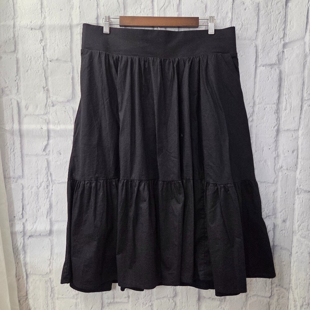 Torrid Size 0 (12/L) Black Elastic Waist Mid Rise Poplin Tiered Midi Skirt